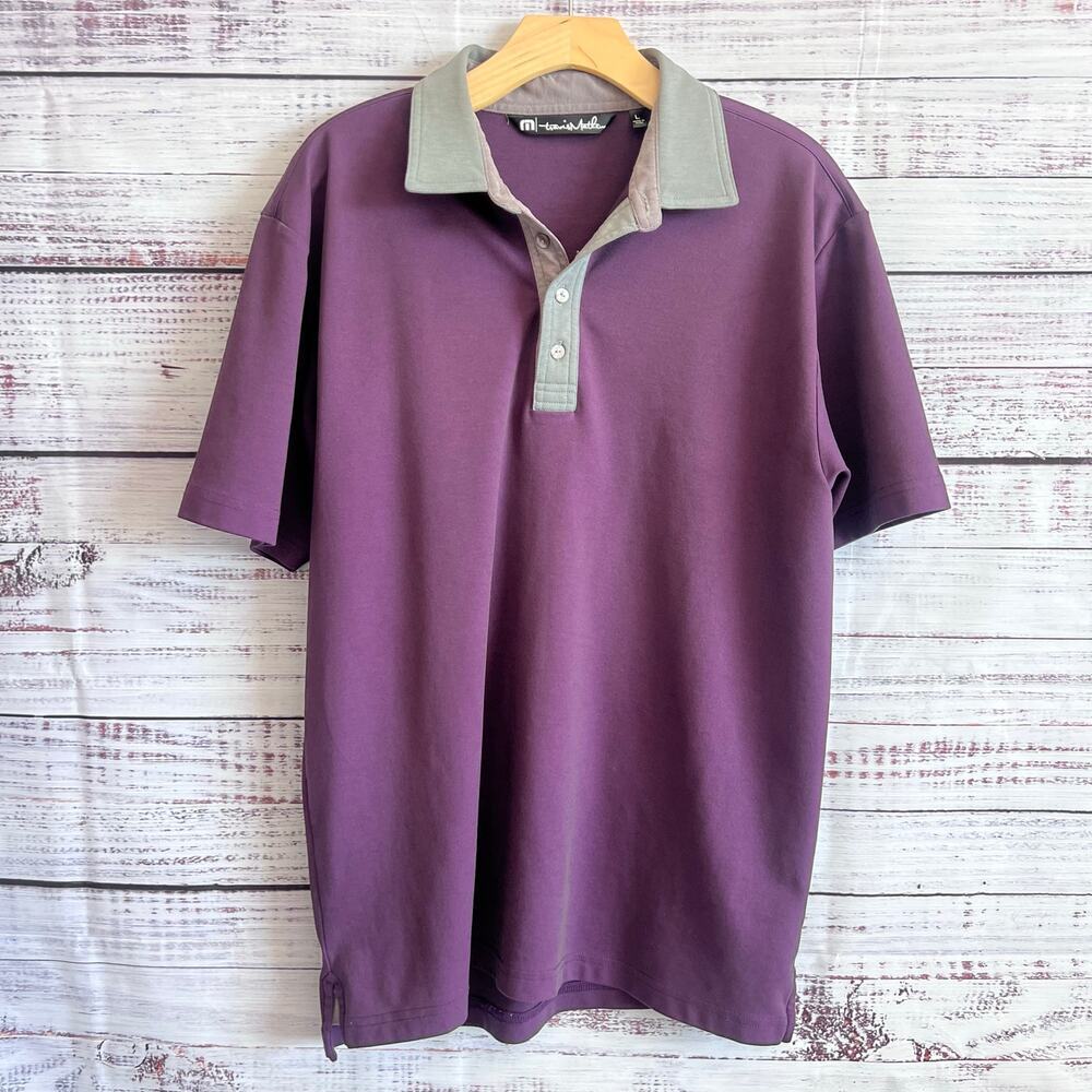 TRAVIS MATHEW SHORT SLEEVE GOLF POLO PURPLE GRAY SIZE L